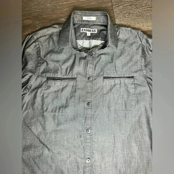 Express Gray Fitted Long Sleeve Button Down Shirt Mens - Picture 2 of 8